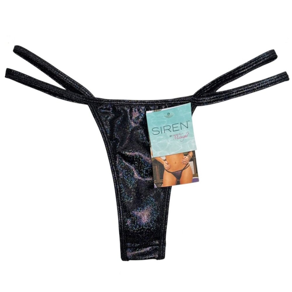 NWT SEVEN TIL MIDNIGHT SIREN METALLIC BLACK BIKINI BOTTOM RESORT BRAZILIAN LUX S